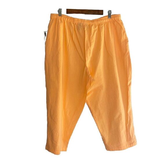 Jane Ashley Pull-On Pants Crop Capri Orange Drawstring Embellished Embroidery 2X - Picture 2 of 16